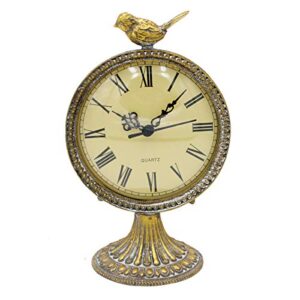 funly mee vintage pewter table clock with cute bird,antique gold