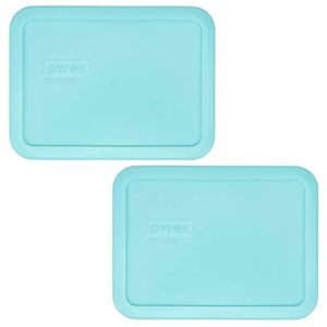 pyrex 7210-pc sun bleached turquoise plastic rectangle replacement storage lid, made in usa - 2 pack