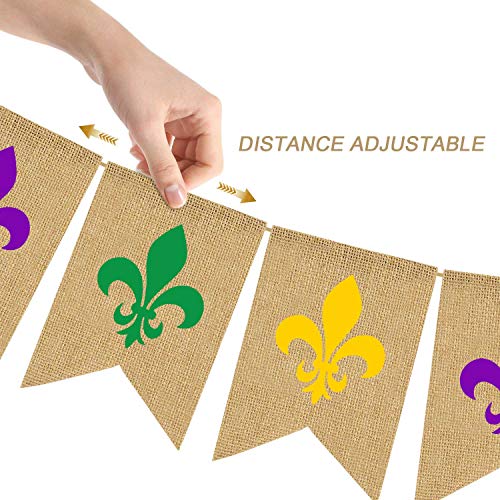 Rainlemon Jute Burlap Mardi Gras Banner March New Orleans Party Mantel Fireplace Garland Decoration Supply