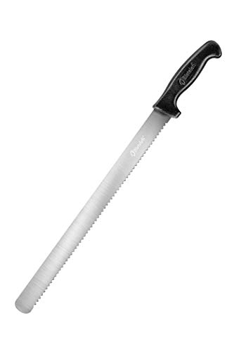 Bleteleh Extra-Long 15-Inch Blade Slicing Knife Serrated Edge, Black Handle