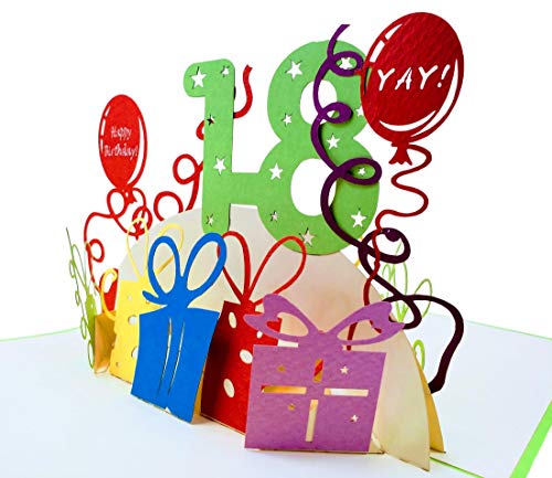 iGifts And Cards Happy 18th Birthday 3D Pop Up Greeting Card - Eighteen, Awesome, Cute, Unique, Special Occasion, Fun, Best Friend, Cool, Congratulations, Super Presents