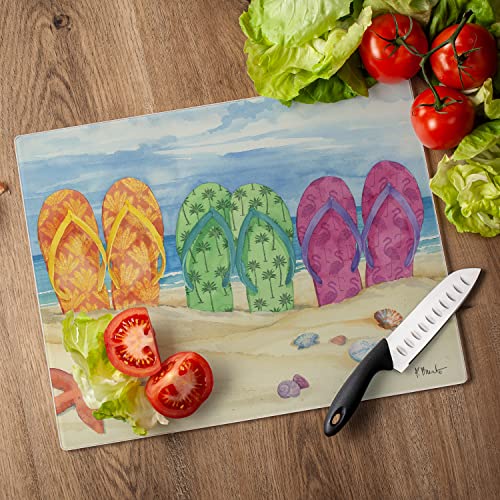 CounterArt Toes In The Sand 3mm Heat Tolerant Tempered Glass Cutting Board 15” x 12” Manufactured in the USA Dishwasher Safe