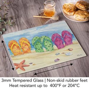 CounterArt Toes In The Sand 3mm Heat Tolerant Tempered Glass Cutting Board 15” x 12” Manufactured in the USA Dishwasher Safe