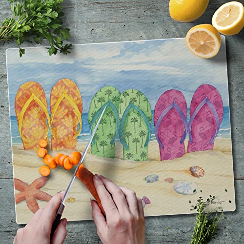 CounterArt Toes In The Sand 3mm Heat Tolerant Tempered Glass Cutting Board 15” x 12” Manufactured in the USA Dishwasher Safe