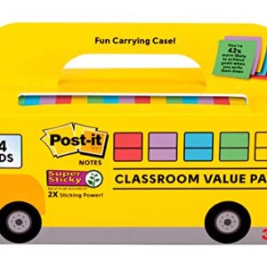 Post-it Super Sticky Notes, Classroom Value Pack, 24 Pads/Pack, 2X The Sticking Power, 3 in. X 3 in, Bright Colors (654-24SSAN-BUS)