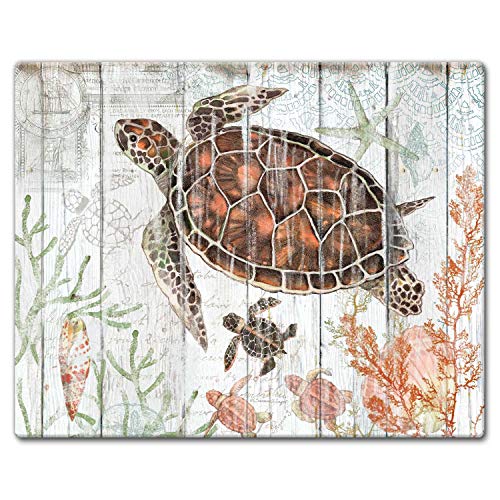 CounterArt Shoreline Shells Sea Turtle 3mm Heat Tolerant Tempered Glass Cutting Board 15” x 12” Manufactured in the USA Dishwasher Safe