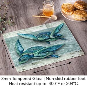 CounterArt Northpoint Turtles 3mm Heat Tolerant Tempered Glass Cutting Board 15” x 12” Manufactured in the USA Dishwasher Safe