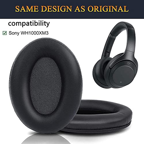 SOULWIT Professional Earpads Cushions Replacement for Sony WH-1000XM3 (WH1000XM3) Over-Ear Headphones, Ear Pads with Softer Protein Leather, Noise Isolation Memory Foam, Added Thickness (Black)