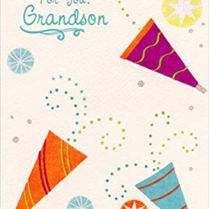 Designer Greetings Three Party Horns and Swirling Dots Birthday Card for Grandson