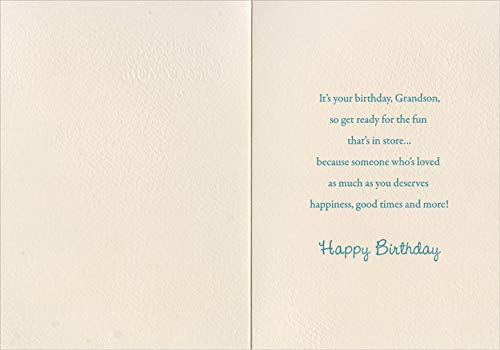 Designer Greetings Three Party Horns and Swirling Dots Birthday Card for Grandson