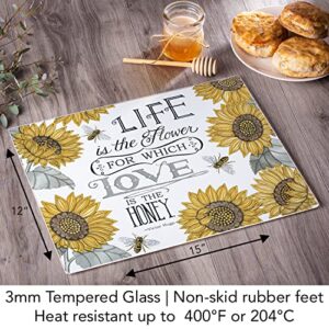 CounterArt Honey Bees 3mm Heat Tolerant Tempered Glass Cutting Board 15” x 12” Manufactured in the USA Dishwasher Safe