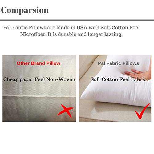 Pal Fabric Set of Two 14x14 White Cotton Feel Microfiber Square Sham Euro Sofa Bed Couch Decorative Pillow Insert Form Fill Stuffer Cushion Made in USA for Pillow Cover or Case (Set of 2-14x14)