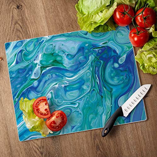 CounterArt Ocean Vibe Blue Swirls 3mm Heat Tolerant Tempered Glass Cutting Board 15” x 12” Manufactured in the USA Dishwasher Safe