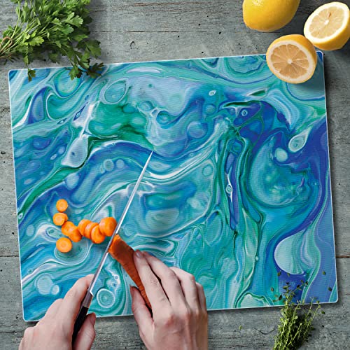 CounterArt Ocean Vibe Blue Swirls 3mm Heat Tolerant Tempered Glass Cutting Board 15” x 12” Manufactured in the USA Dishwasher Safe