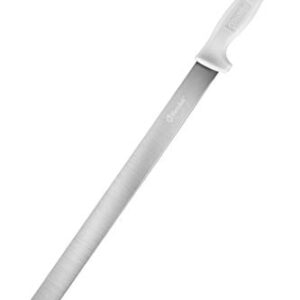 Bleteleh Extra-Long 15-inch Blade Slicing Roasting Knife, Straight Blade, White Handle