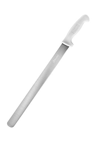 Bleteleh Extra-Long 15-inch Blade Slicing Roasting Knife, Straight Blade, White Handle