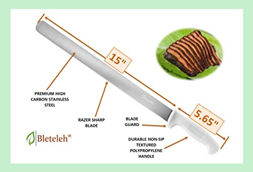 Bleteleh Extra-Long 15-inch Blade Slicing Roasting Knife, Straight Blade, White Handle