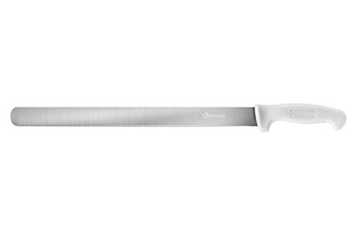 Bleteleh Extra-Long 15-inch Blade Slicing Roasting Knife, Straight Blade, White Handle