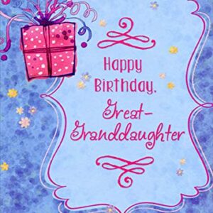 Designer Greetings Pink Present on Blue Background Birthday Card for Great-Granddaughter