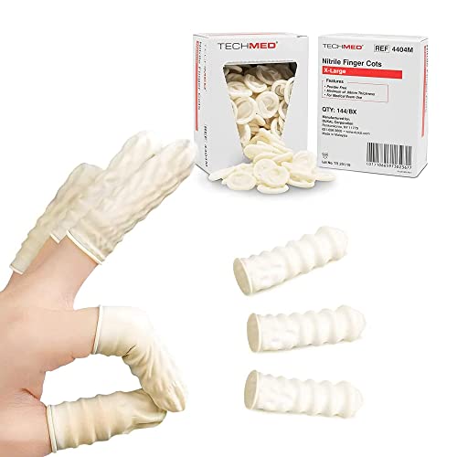 Dukal Nitrile Finger Cots. Box of 144 Pre-rolled finger cots for professionals and patients. X-Large size. Non-powdered protective finger cots. Latex-free. Disposable supplies.