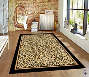 brown checkered cheetah rug animal print rectangle leopard rug brown black cream rugs leopard modern rugs for living room (5’ 3” x 7’ 5”)