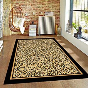 Brown Checkered Cheetah Rug Animal Print Rectangle Leopard Rug Brown Black Cream Rugs Leopard Modern Rugs for Living Room (5’ 3” X 7’ 5”)