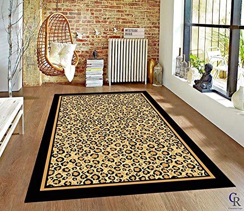 Brown Checkered Cheetah Rug Animal Print Rectangle Leopard Rug Brown Black Cream Rugs Leopard Modern Rugs for Living Room (5’ 3” X 7’ 5”)