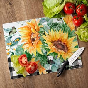 CounterArt Sunflower Fields 3mm Heat Tolerant Tempered Glass Cutting Board 15” x 12” Manufactured in the USA Dishwasher Safe