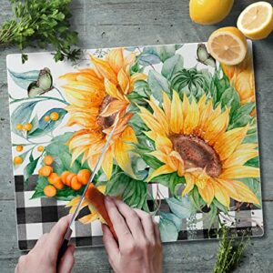 CounterArt Sunflower Fields 3mm Heat Tolerant Tempered Glass Cutting Board 15” x 12” Manufactured in the USA Dishwasher Safe