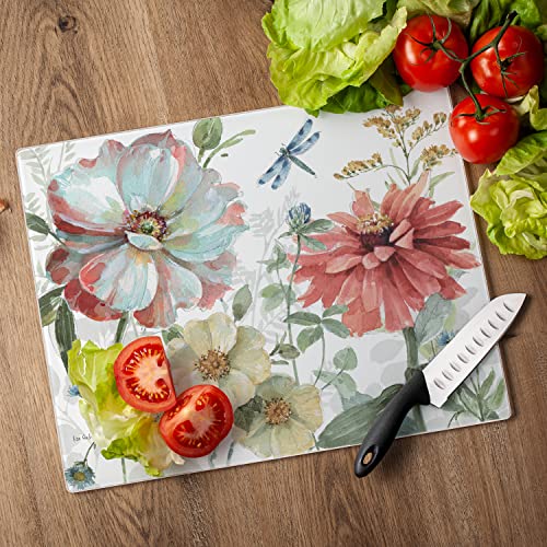 CounterArt Spring Meadow 3mm Heat Tolerant Tempered Glass Cutting Board 15” x 12” Manufactured in the USA Dishwasher Safe