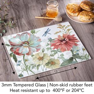 CounterArt Spring Meadow 3mm Heat Tolerant Tempered Glass Cutting Board 15” x 12” Manufactured in the USA Dishwasher Safe