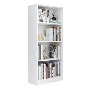 4 shelf wood bookcase freestanding display shelf adjustable layers bookshelf for home office library small narrow space(24.4w x 11.6d x 55.9h inch,white,4-layers)