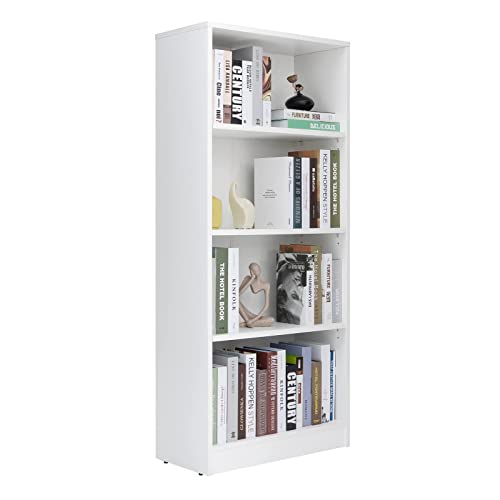 4 Shelf Wood Bookcase Freestanding Display Shelf Adjustable Layers Bookshelf for Home Office Library Small Narrow Space(24.4W x 11.6D x 55.9H inch,White,4-Layers)