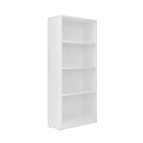 4 Shelf Wood Bookcase Freestanding Display Shelf Adjustable Layers Bookshelf for Home Office Library Small Narrow Space(24.4W x 11.6D x 55.9H inch,White,4-Layers)