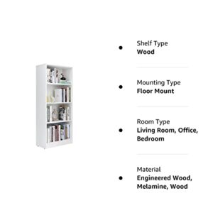 4 Shelf Wood Bookcase Freestanding Display Shelf Adjustable Layers Bookshelf for Home Office Library Small Narrow Space(24.4W x 11.6D x 55.9H inch,White,4-Layers)