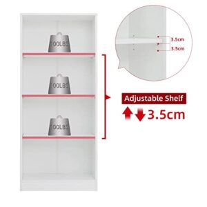 4 Shelf Wood Bookcase Freestanding Display Shelf Adjustable Layers Bookshelf for Home Office Library Small Narrow Space(24.4W x 11.6D x 55.9H inch,White,4-Layers)