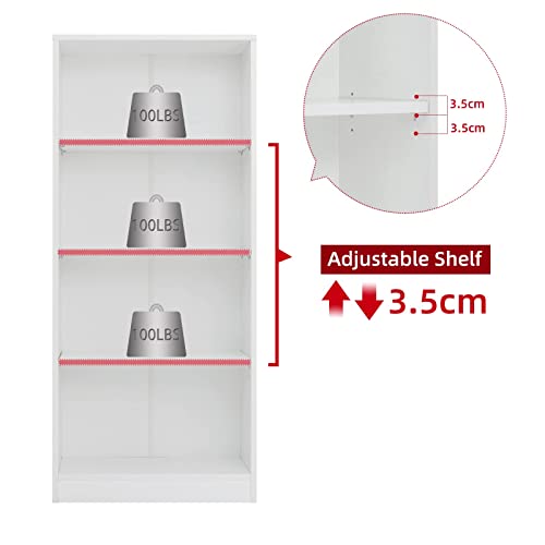 4 Shelf Wood Bookcase Freestanding Display Shelf Adjustable Layers Bookshelf for Home Office Library Small Narrow Space(24.4W x 11.6D x 55.9H inch,White,4-Layers)