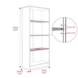 4 Shelf Wood Bookcase Freestanding Display Shelf Adjustable Layers Bookshelf for Home Office Library Small Narrow Space(24.4W x 11.6D x 55.9H inch,White,4-Layers)