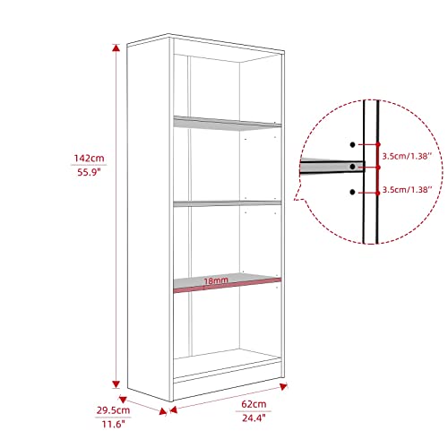 4 Shelf Wood Bookcase Freestanding Display Shelf Adjustable Layers Bookshelf for Home Office Library Small Narrow Space(24.4W x 11.6D x 55.9H inch,White,4-Layers)