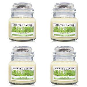 soyyla citronella candles outdoor and indoor, 4 packs of 4 oz portable glass jar candle, natural soy wax off candles set for home patio camping beach themed gifts