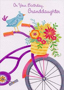 designer greetings flower basket on purple bike birthday card for granddaughter