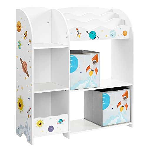 SONGMICS Toy and Book Organizer for Kids, Storage Unit with 2 Storage Boxes, for Playroom, Children’s Room, Living Room, White UGKR42WT