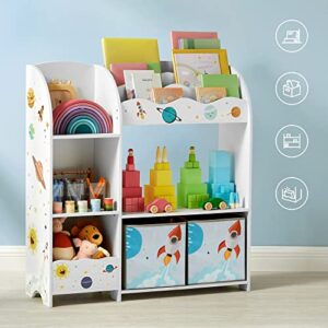 SONGMICS Toy and Book Organizer for Kids, Storage Unit with 2 Storage Boxes, for Playroom, Children’s Room, Living Room, White UGKR42WT