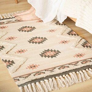 wolala home print tufted rug mat boho geometric tassels throw area rugs machine washable fringe with non-slip mat for bathroom,bedroom,living room,laundry room kitchen rug,doormat (2'x3')