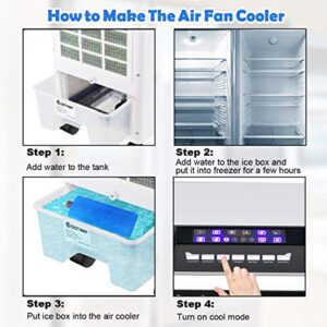 COSTWAY Evaporative Cooler, 4-in-1 Cooling, Fan, Humidifier and Anion, with 3 Wind Modes, 3 Speeds, 7.5H Timer, Portable air cooler with Remote, Built-in Handle, 4 Wheels for Home, Office