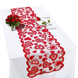 valentines table runner red heart print valentines day decorations 13x72 inches lace love table runner for home wedding party valentines day table decorations long line for dinner