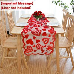 Valentines Table Runner Red Heart Print Valentines Day Decorations 13x72 inches Lace Love Table Runner for Home Wedding Party Valentines Day Table Decorations Long Line for Dinner