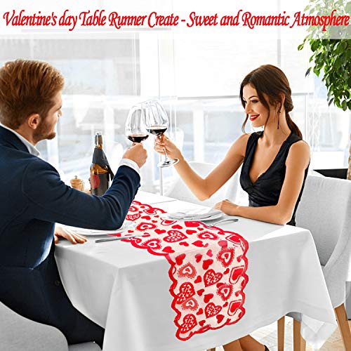 Valentines Table Runner Red Heart Print Valentines Day Decorations 13x72 inches Lace Love Table Runner for Home Wedding Party Valentines Day Table Decorations Long Line for Dinner