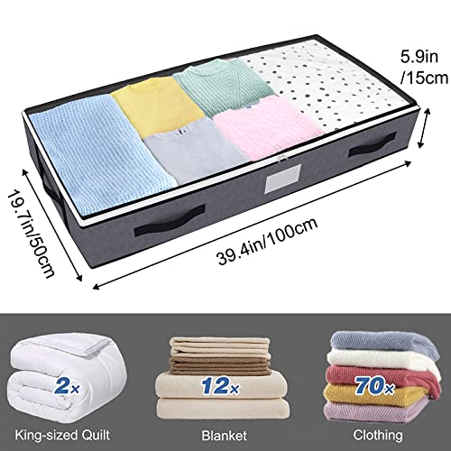 Isbasa 3pcs Under Bed Storage Bags, 39.4 x 19.7 x 5.9 Inches Large Storage Containers Organizers with Clear Windows and Reinforced Handles for Clothes, Blankets, Comforters, Pillows, Foldable, Grey