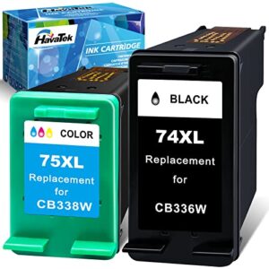 HavaTek Remanufactured Ink Cartridge Replacement for HP 74 75 Combo Pack Fit for PhotoSmart C4280 C5280 C4480 C4250 C5550 C4400 C4580 DeskJet D4360 OfficeJet J5780 Printer (1 Black,1 Tri-Color)